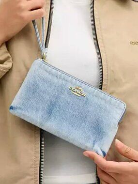 Coach Loved Denim Large Corner Zip Wristlet - NWT